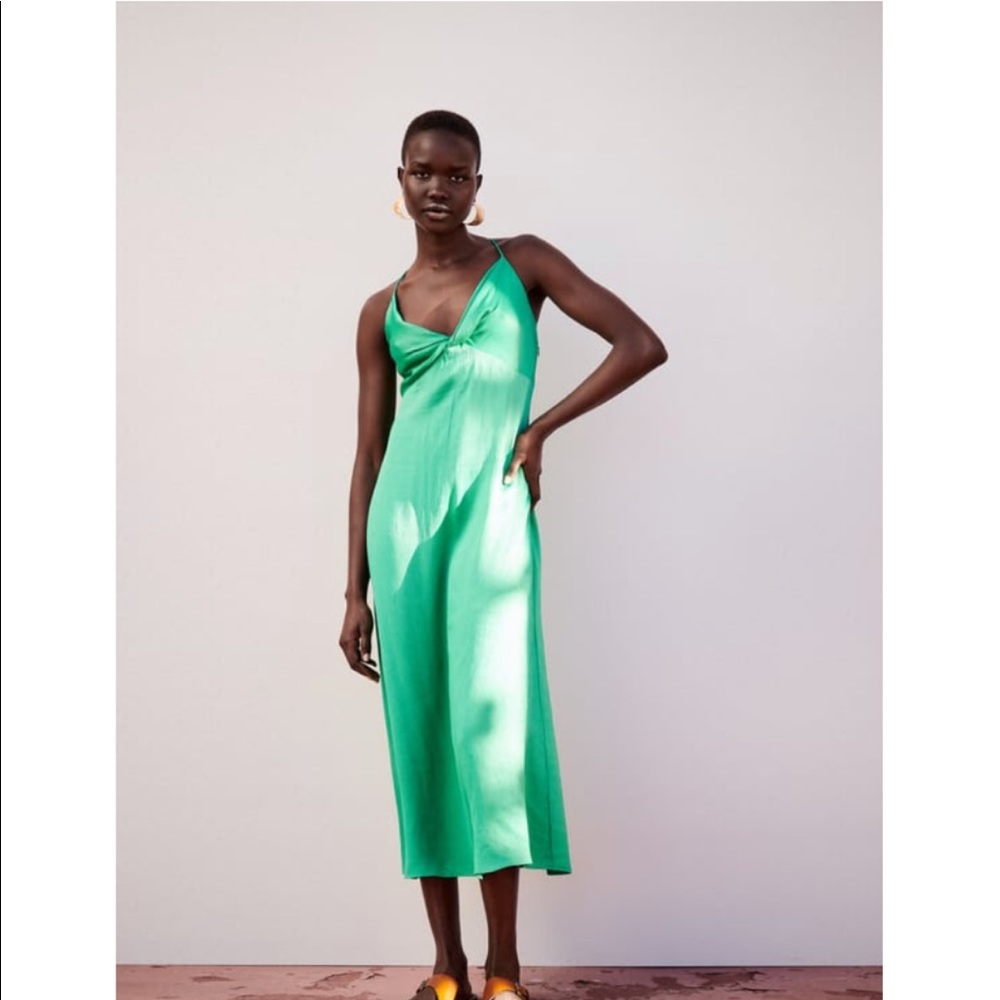 Zara green knotted slip dress